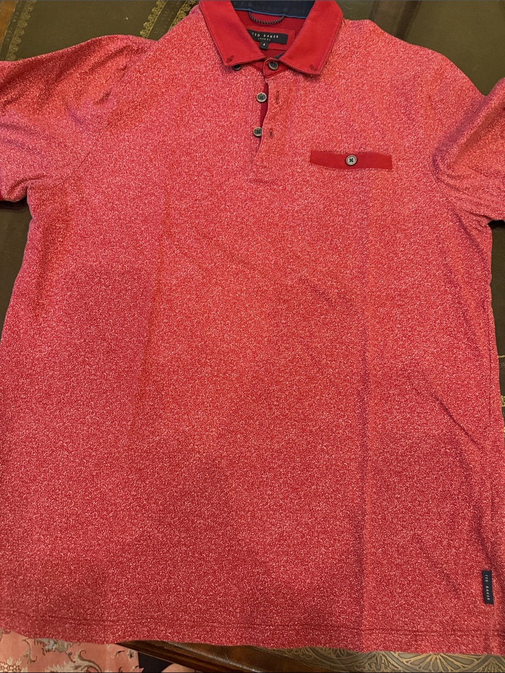 Ted Baker Men's Coral Red Heather Polo with Contrast Collar